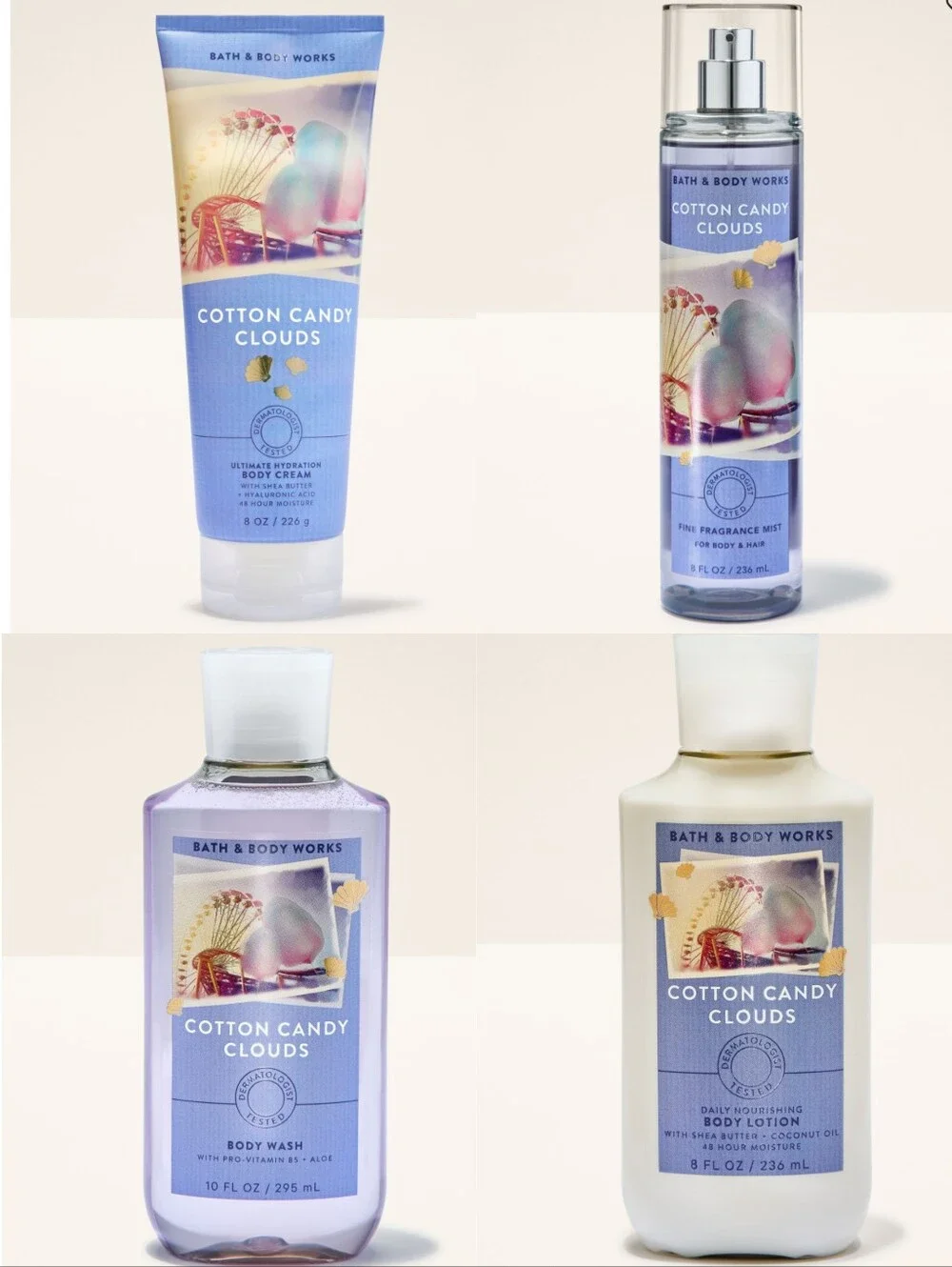 Bath & Body Works Cotton Candy Clouds 4 Piece Body Care Set NEW Rare